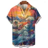 Men's Casual Shirts Harajuku Fashion Sunset Waves Graphic For Men Clothes Colourful Blouses Hawaiian Beach Streetwear Y2k Tops