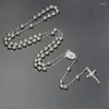Hangende kettingen 6 mm metalen kralen rozenkrans voor vrouwen mannen Lange ketting Crucifix Cross ketting religieuze bidse sieraden