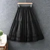 Юбки в стиле Япония Mori Girl сладкая кружевная вышивка многослойная юбка для женщин Эластичная талия хлопковое льняное льня