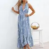 Sukienki swobodne letni kantarka szyja długa damska pasiastka wzór maxi sukienka plażowa dla kobiet szata ropa de mujer