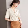 Kvinnors blusar 2024 Summer Women Blue Plain SHORT STEVE Chiffon Shirts Elegant Fashion Formal Top