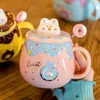 Süße Donut Keramik -Tasse mit Deckel Spoon Pink Girl Office Student Kaffeetassen für ein paar Kapazität Milch Tee Trinkwasser Tasse 240426