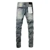 Женские брюки Высококачественные фиолетовые джинсы бренда Roca 1: 1 Street Blue Matte Bleach Wash Moda