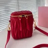 Women Min Cross Body Bag miuimiui Designer Classic Pleated Thread Cosmetic Bags Leather Makeup Trendy Golden Letters Handbags