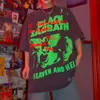 High Street Yırtık Graffiti Baskılı T-Shirt Yaz Yıkanmış Hiphop Moda Retro Y2K Günlük Kısa Kollu Üstler Erkek Giyim 240429
