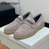 Casual Shoes S Flat Women Luxury Cow Suede Chain String Bead Walk Female Round Toe Slip-On Comfort Loafers Woman