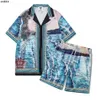 CASA BLANCAS高品質のショートセットファッションカサブランシャツとスーツの男性TティービーチショーツレザーサマースイムデザイナーメンズT8te