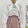 Camicie da donna camicie coreane in moda rotonda rotonda singola perla camicia bianca per le donne a maniche lunghe sciolte casual topl2405