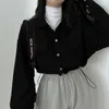 Polos femminile Rimocy Chic Tasche camicia a maniche lunghe Adatta per le donne Giacca corta corta corean Women Wild Wild Solid Color JacketL2405