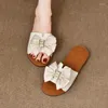 Hausschuhe Bow Design Sommer Frauen flache Gummi -Sohle Non -Slip -Indoor -Außenrutsche Flip Flops Damen Strand Sandalen Luxus