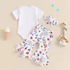 Kleidung setzt mein erstes 4. Juli Baby -Mädchen -Outfit Kurzarm Shirt Strampler Stars Glockenböden Flare Hosen Set Sommerkleidung