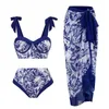 Kvinnors badkläder Push Up High midja 3 stycken Set Bikinis kjol Kvinnor 2024 Biqunis Beachwear Bathing Suit Monokini Summer Swimming