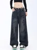 Jeans femminile harajuku stampato in vita alta per pantaloni a gamba a larga donna casual al