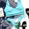 Frauen Badebekleidung Blau Badeanzug Draw String Bikini Thong String Tankini zweiteilige Frauen Y2K Strandanzug Bade Bikinis Sets Outfit Biquini