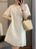 Zanzea Femmes Mini Sundress en dentelle vintage Robes blanches brodées