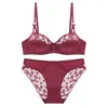 Bras sets sous-vêtements solides sexy français ensemble d'été de la dentelle rouge primordiale pour femmes intime le coton mince anti-soutien-gorge affaissement