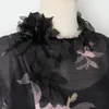 Casual Dresses Coigarsam Women Beach Dress Spring 2024 Office Lady Flounced Belt Print Long Sleeve Ruffled Zipper Black