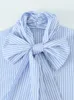 Women's Blouses Dameshirts en 2024 knoop omhoog Casual gestreepte blouse lange mouw Top High Street Fashion Women Tie Bow Neck