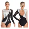 Wear Wear Women Ballet Leotard maniche lunghe Contrasto Metallic Patchwork Body Gymnastics Dance Class Dance Dancewwear