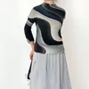 Kvinnors T -skjortor Miyake veckade långärmad färgmatchande topp med höjd trimning stretch vintage skjorta pendling casual botten
