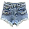 Frauen Jeans dehnen hohe Taille Denim Shorts Sommers Sommer enge sexy Quasten Hüfte A-Line Hosen Trendy Ins Short