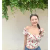 Blouses de femmes Sexy Elegant Cherry Crop Top plus taille 4xl Femme Femme avec liaison à lacets Breau Cropped Blouse Summer Woman Vêtements Tee Y2K