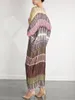 パーティードレスミヤケプリーツVネックストライプルーズドレス印刷女性ハイエンド服2024デザイン