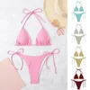 Frauen Badebekleidung Halterneck Schnürbikini Set Stylish mit Neckholder-Dreieck-Tasse BH Solid Color Badeanzug für Strandkleidung schnell