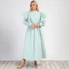 Basic Casual Dresses Plus size womens elegant long dress solid color button up O-neck pleated hem long sleeved retro dress loose autumn dressL2405