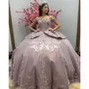 Roze glanzende 3D bloemen Appliques 2024 Quinceanera Dress Fairy Ball Jurk Bruid Robe Sweetheart Bridal Dresses Vestidos de Novia