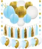 NICRO 38 PCSset Gold Blue Blanc Paper Lanterns Ballous Foil Tassel Garland Baby Shower Birthday Party Party Decoration Diy Set768031509