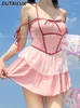 Женские купальники розовый слинг чистый желание купальники японское милое женское платье стиль весенний купальный костюм для женщин