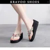 Talltor Kravoo Platform Shoes for Women Small Floral Flip Flops Wedges Sandaler Women's High Heel Beach Slides Summer 2024