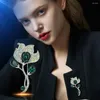 Broscher brosch för kvinnor lyxgrön zirkon calla lily kvinnor kostym lapel stift temperament smycken tillbehör gåvor