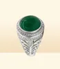 El anillo de hombres con piedra de ágata verde natural 925 plata esterlina diseño hueco de huecos