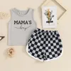 衣料品セットフォーカスノーム2スタイルの幼児の男の子の男の子の夏の服0-3年ノースリーブレタープリントタンクトップとチェッカーボードショーツ