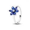 Cluster anneaux 925 Anneau argenté Rose en fleur de fleur de fleur de fleur fleur d'herbier bleu cadeau bijoux bijoux bricolage