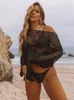 Vrouwen strand tuniek gebreide uitgehakt transparante haakjurken solide sexy bikini bedek je zwempak cape strandkleding s 240426