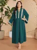 Ethnic Clothing 2024 Women Loose Dress Spring Floral Embroidery Green Plus Size Muslim Ramadan Eid Al-Adha Ankle-Length 4XL