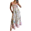 Robes décontractées Femmes S 2024 Été Spaghetti Boho Stracts sans manches Backless Swiss Swing Flowy Swing A Line Midi Robe