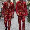 Garnitury męskie pojedynczy kombinezon butowy luz kwiatowy styl północno -wschodni z lapowymi kieszeniami kardigan Formal Jacket for unisex