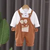 Clothing Sets Children's 2024 Spring Baby Girl Clothes 9 To 12 Months Outfit Set For Kids Cartoon White T-shirts Overalls Boys Suits