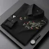 Camisetas masculinas 2023 Nova primavera/verão High End Chinoiserie bordada pólo de manga longa slim fit casual mass camisa casual