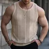 Débardeur masculin 2024 Top d'été Lace Hollow Out Shirts sans manches Vêtements masculins Slim Fit Clothes Workout Solid Vest Solid