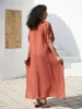 Beach Coverup Cotton Positioning Rust Flower Holiday Loose Long Dress Middle East Robe Cross Border Amazon Style