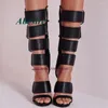 Boots Abesire Open Toe Cut Out Sandal Stiletto Heel Black Zip High Women Sandals Summer Arrival Fashion Sexy