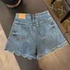 Dames shorts schattige golvende rand denim dame zomers hoge taille slanke korte broek