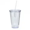 Tumblers 350/450/650ml Clear Tumbler Househo Transparent With Lid And Straw Iced Coffee Cup Double-Layer Plastic Water Bottle Milk