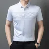 And Casual Fashionable Short Shirt, Summer New Seamless High Elastic Lapel Print, Middle-Aged Men's Half Sleeved Shirt