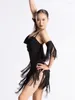 Abbigliamento da palcoscenico abito di danza latina viola per donne con il colletto black swing frange patchwork gonna adulti cha di pratica vestiti xh137